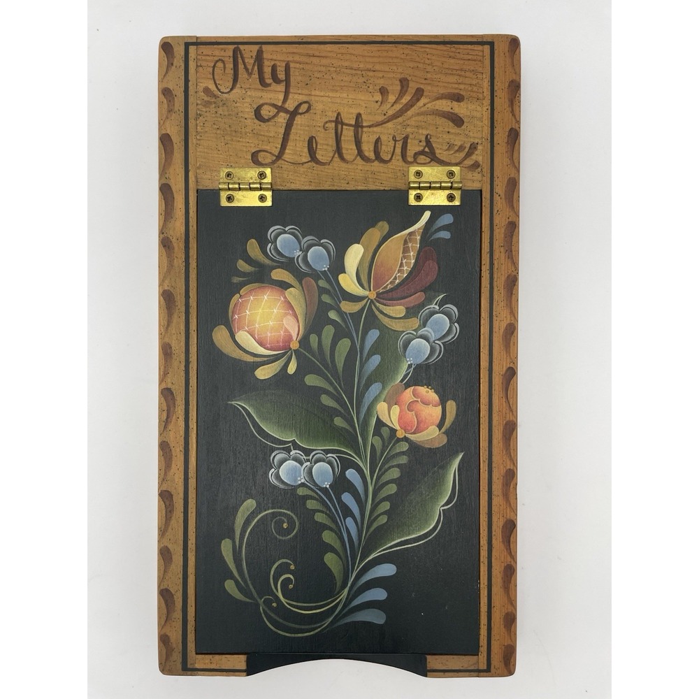Hand Made Hand Painted Floral Tole Folk Art Wooden Letter Box Artist Signed